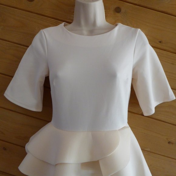 ASOS Cream Beige Structured Short Sleeve Peplum Tunic Ruffled Top NEW Size 0 - Picture 2 of 11